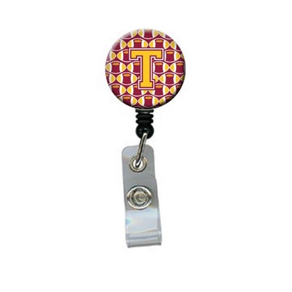 Teachers Aid Letter T Football Maroon & Gold Retractable Badge Reel TE257951